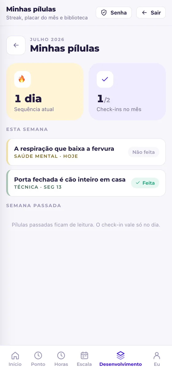 Pílula do dia no app do colaborador